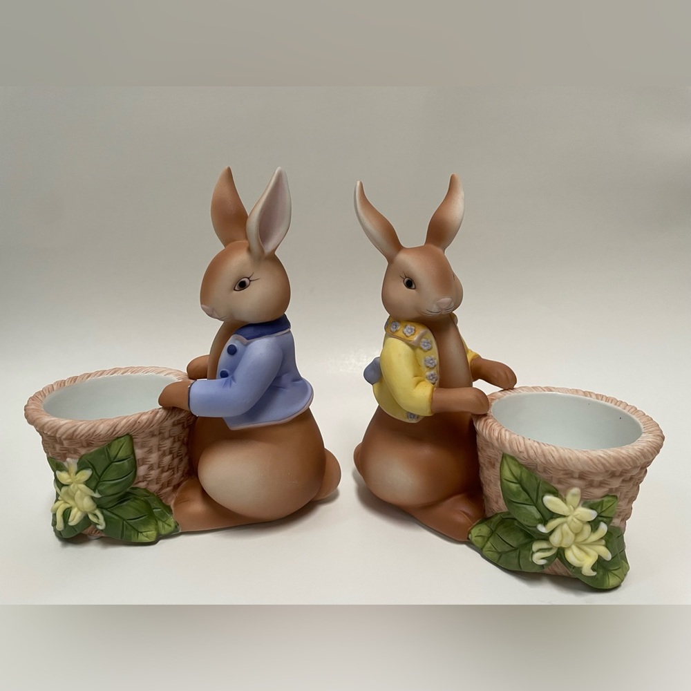 PartyLite P7735 Bertie & Bea Votive Candle Holder Pair Bunny Rabbit (NWT)